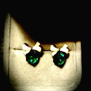 Emerald Green Crystal Bow Earrings
